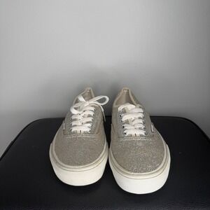 Vans Authentic Sneakers Womens 8.5 Silver Glitter Low Top Lace Up Shoes